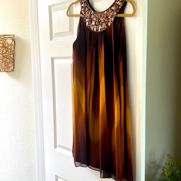 Ombré coppers with metal neckline swing dress - Picture 1 of 3